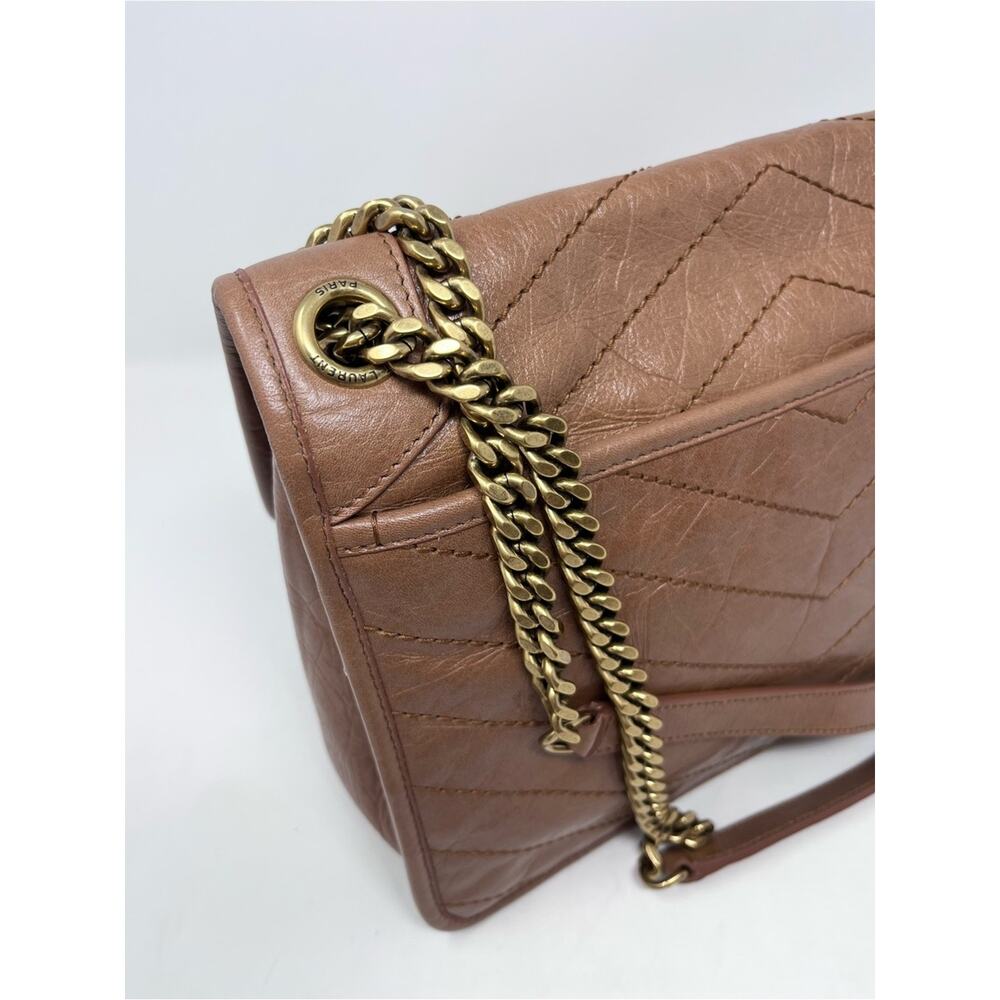 NEW Saint Laurent Medium Niki Vintage Leather Light Caramel YSL Logo Chevron - Picture 9 of 9